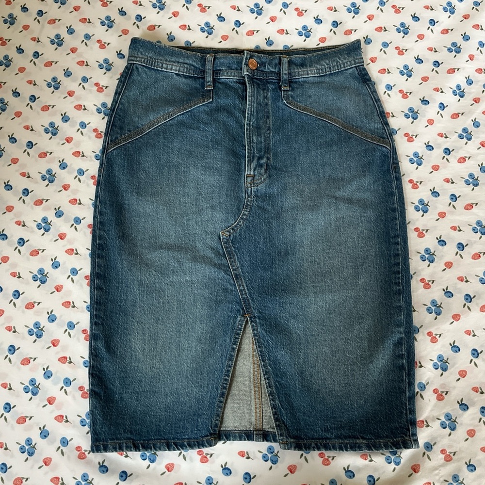Denim Midi Skirt with Front Slit